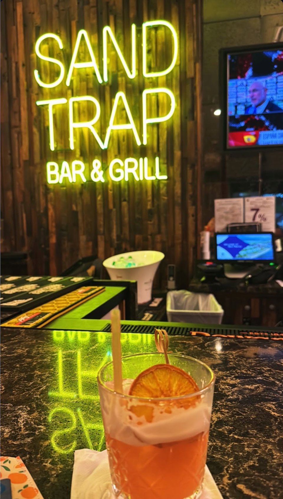 Printed menu showing hearty bar and grill choices.