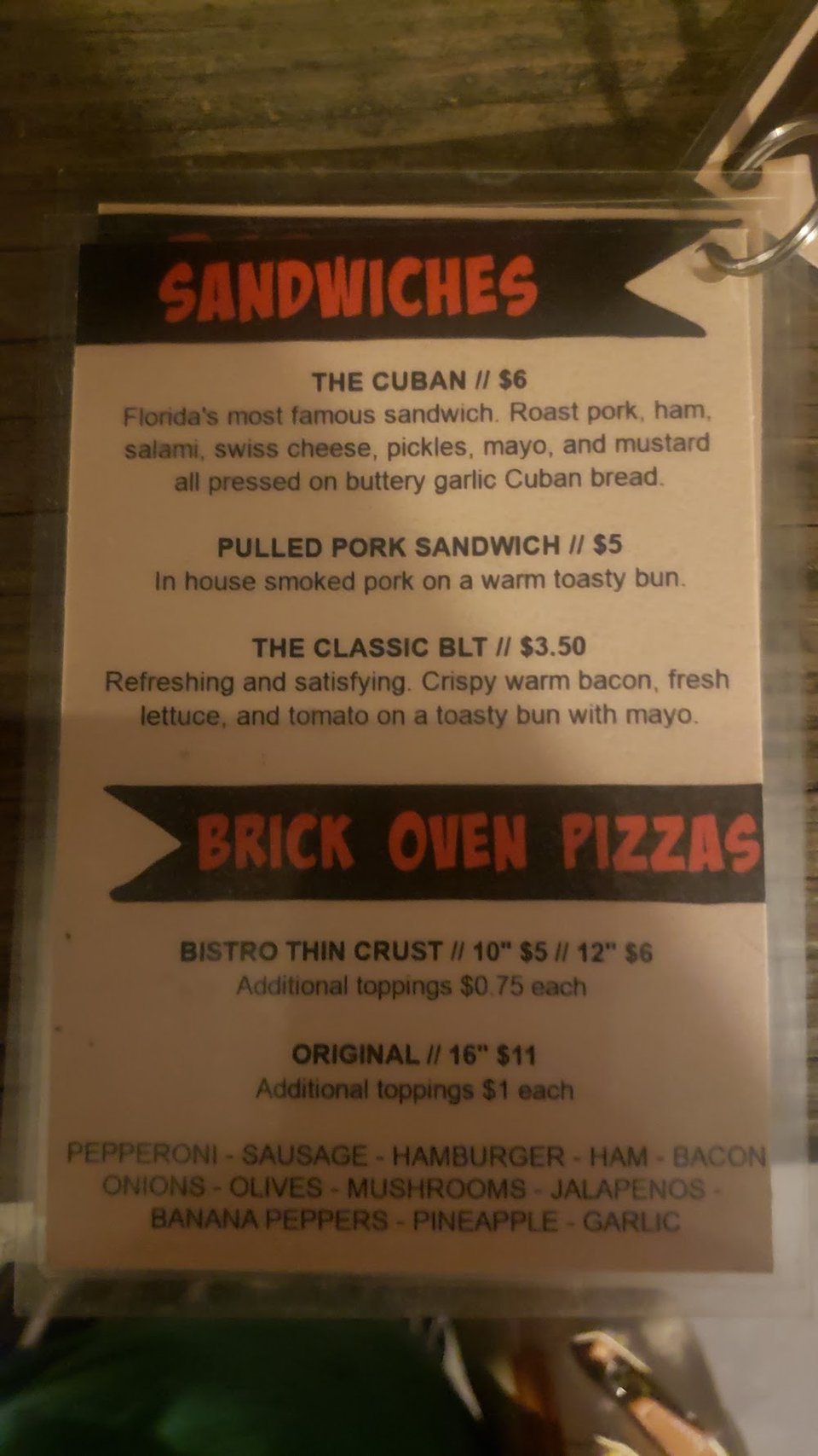 Burger and dog menu with classic grill items.